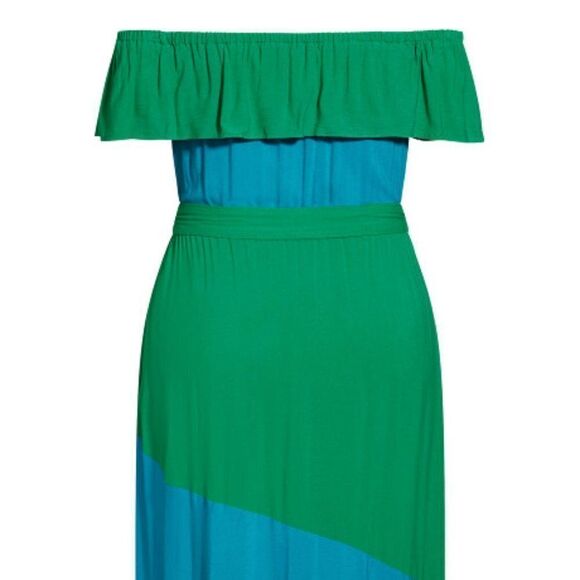 City Chic Women's Colorburst Maxi Dress Side Pockets Blue Green Size16 - Picture 6 of 7